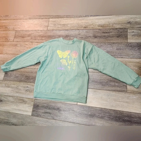Levi's butterfly floral soft green long sleeve crewneck sweater - Picture 1 of 6